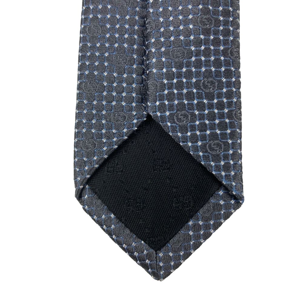Gucci Silk Tie Gray Blue GG Monogram Made In Italy Designer Luxury Necktie - Picture 7 of 10